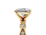 Solitaire Engagement Ring Setting for Radiant Cut Center with Milgrain Bezel Accents and Prong Head in Yellow Gold