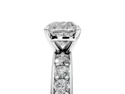 Solitaire Engagement Ring Setting for Cushion Cut Center with Channel-Set Accents and Prong Head in White Gold