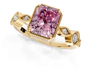 Vintage Station Engagement Ring Setting for Fancy Pink Radiant Cut Center with Accents and Prong Head in Yellow Gold