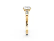 3 Stone Engagement Ring Setting for Radiant Cut Center with Channel Baguette Accents and Prong Head in Yellow Gold