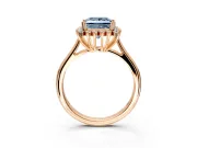 Starburst Halo Engagement Ring Setting for Fancy Blue Princess Cut Center with Thin Round-Wire Band and Prong Head in Rose Gold