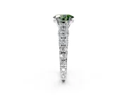 Solitaire Engagement Ring Setting for Fancy Green Oval Center with Pave Cathedral Shoulders and Prong Head in White Gold