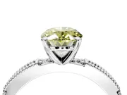 Solitaire Engagement Ring Setting for Fancy Yellow Oval Center with Milgrain-Edged Pave Band and Prong Head in Platinum