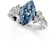 Cluster Engagement Ring Setting for Fancy Blue Marquise Center with Bezel Accent Clusters and Prong Head in Platinum