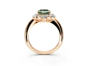 Small-Accent Cluster Halo Engagement Ring Setting for Fancy Green Princess Cut Center with Plain Band and Prong Head in Rose Gold