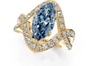 Halo Engagement Ring Setting for Fancy Blue Marquise Center with Pave Infinity Twist Band and Prong Head in Yellow Gold