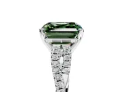 Solitaire Engagement Ring Setting for Fancy Green Asscher Cut Center with Twisted Pave Split Shank and Prong Head in Platinum