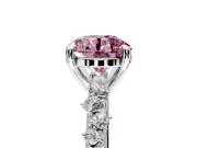Solitaire Engagement Ring Setting for Fancy Pink Round Cut Center with Trailing Leaf Accent Band and Prong Head in Platinum