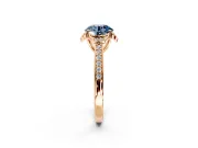 Floral Engagement Ring Setting for Fancy Blue Round Cut Center with Four Accent Clusters and Prong Head in Rose Gold