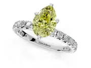 Solitaire Engagement Ring Setting for Fancy Yellow Pear-Shaped Center with Shared-Prong Accents and Prong Head in White Gold