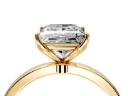 Solitaire Engagement Ring Setting for Princess Cut Center with Thin Rounded Plain Band and Prong Head in Yellow Gold