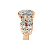 Cluster Engagement Ring Setting for Cushion Cut Center with 2-Row Shoulder Clusters and Prong Head in Rose Gold