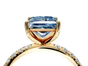 Solitaire Engagement Ring Setting for Fancy Blue Princess Cut Center with Micro Pave Band and Prong Head in Yellow Gold
