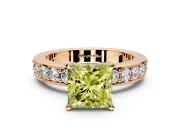 Solitaire Engagement Ring Setting for Fancy Yellow Princess Cut Center with Channel-Set Accents and Prong Head in Rose Gold