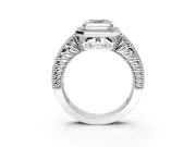 Milgrain Halo Engagement Ring Setting for Asscher Cut Center with Pave Band and Prong Head in Sterling Silver