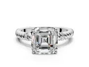 Rope Engagement Ring Setting for Asscher Cut Center with Accent Shoulders and Prong Head in White Gold