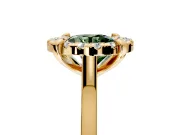 Single Halo Engagement Ring Setting for Fancy Green Round Cut Center with Corner Claws, Plain Band and Prong Head in Yellow Gold