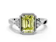 Cluster Engagement Ring Setting for Fancy Yellow Emerald Cut Center with Milgrain Shoulder Clusters and Prong Head in Platinum