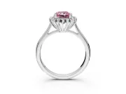Starburst Halo Engagement Ring Setting for Fancy Pink Radiant Cut Center with Thin Round-Wire Band and Prong Head in Platinum