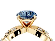 Solitaire Engagement Ring Setting for Fancy Blue Round Cut Center with Criss-Cross Accent Band and Prong Head in Yellow Gold