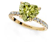 Solitaire Engagement Ring Setting for Fancy Yellow Heart-Shaped Center with Fine Pave Narrow Band and Prong Head in Yellow Gold