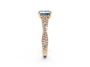 Solitaire Engagement Ring Setting for Fancy Blue Princess Cut Center with Twisted Pave Split Shank and Prong Head in Rose Gold
