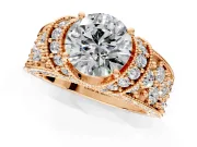 Pave Engagement Ring Setting for Round Cut Center with Curved Accent Rows, Openwork and Prong Head in Rose Gold