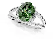 Halo Engagement Ring Setting for Fancy Green Oval Center with Rope Twist Split Shank and Prong Head in Platinum