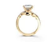 Solitaire Engagement Ring Setting for Asscher Cut Center with Pave Bypass Twist Band and Prong Head in Yellow Gold
