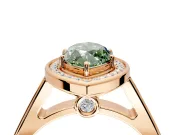 Halo Engagement Ring Setting for Fancy Green Marquise Center with Outer Bezel Rim, Pave Band and Prong Head in Rose Gold