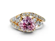 Halo Engagement Ring Setting for Fancy Pink Heart-Shaped Center with Marquise and Pave Bypass Band and Prong Head in Yellow Gold