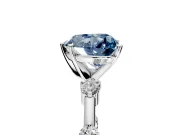 Solitaire Engagement Ring Setting for Fancy Blue Heart-Shaped Center with Bezel Station Band and Prong Head in Platinum