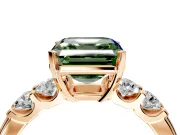 5 Stone Engagement Ring Setting for Fancy Green Asscher Cut Center with Plain Band and Prong Head in Rose Gold