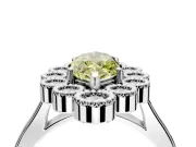 Cluster Halo Engagement Ring Setting for Fancy Yellow Marquise Center with Milgrain Bezel Accents and Prong Head in Sterling Silver