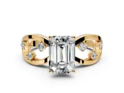 Solitaire Engagement Ring Setting for Emerald Cut Center with Criss-Cross Accent Band and Prong Head in Yellow Gold