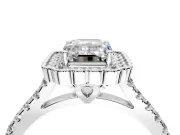 Milgrain Floral Halo Engagement Ring Setting for Emerald Cut Center with Pave Band and Prong Head in Platinum