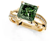 Solitaire Engagement Ring Setting for Fancy Green Princess Cut Center with Pave and Plain Crossover Band and Prong Head in Yellow Gold