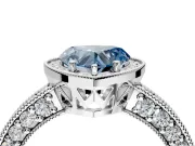 Milgrain Halo Engagement Ring Setting for Fancy Blue Heart-Shaped Center with Wide Pave Band and Prong Head in White Gold