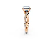 Crossover Engagement Ring Setting for Fancy Blue Princess Cut Center with Pave and Plain Strands and Prong Head in Rose Gold