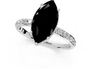 Hidden Halo Engagement Ring Setting for Fancy Black Marquise Center with Pave Band and Prong Head in Platinum