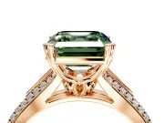 Solitaire Engagement Ring Setting for Fancy Green Asscher Cut Center with Pave Rail Split Shank and Prong Head in Rose Gold