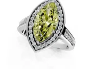 Halo Engagement Ring Setting for Fancy Yellow Marquise Center with Outer Bezel Rim, Pave Band and Prong Head in Platinum
