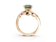 Solitaire Engagement Ring Setting for Fancy Green Princess Cut Center with Pave Bypass Twist Band and Prong Head in Rose Gold