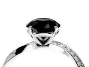 Side Accent Engagement Ring Setting for Fancy Black Round Cut Center with Accent Shoulders and Prong Head in White Gold