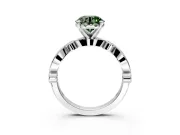 Solitaire Engagement Ring Setting for Fancy Green Round Cut Center with Milgrain Bezel Accents and Prong Head in White Gold