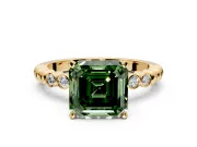 Solitaire Engagement Ring Setting for Fancy Green Asscher Cut Center with Bezel-Dot Beaded Band and Prong Head in Yellow Gold