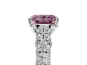 Solitaire Engagement Ring Setting for Fancy Pink Emerald Cut Center with Pave Cathedral Shoulders and Prong Head in Sterling Silver