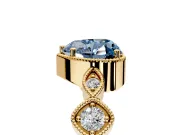 Vintage Station Engagement Ring Setting for Fancy Blue Heart-Shaped Center with Accents and Prong Head in Yellow Gold