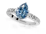 Solitaire Engagement Ring Setting for Fancy Blue Pear-Shaped Center with Single Row Accent Band and Prong Head in Platinum