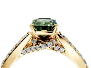 Solitaire Engagement Ring Setting for Fancy Green Emerald Cut Center with Crossover Accents and Prong Head in Yellow Gold